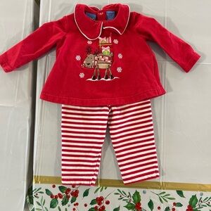 Red Holiday Outfit with Reindeer Design